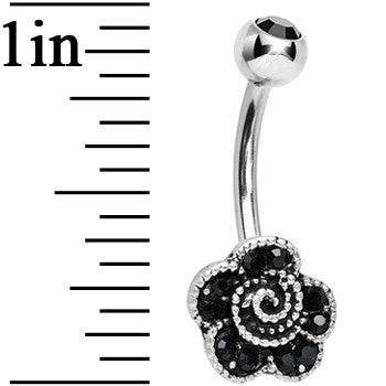 Black Crystal Dark Garden Rose Flower Belly Ring