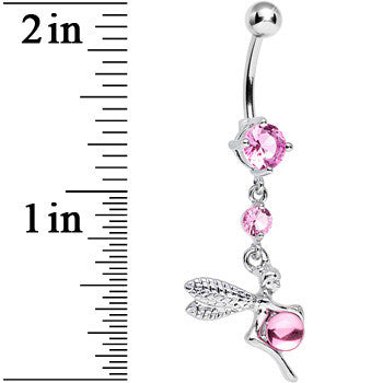 Pink CZ Playful Orb and Fairy Dangle Belly Ring