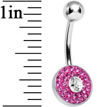 Pink Gem Medallion with Round Clear Gem Core Belly Ring