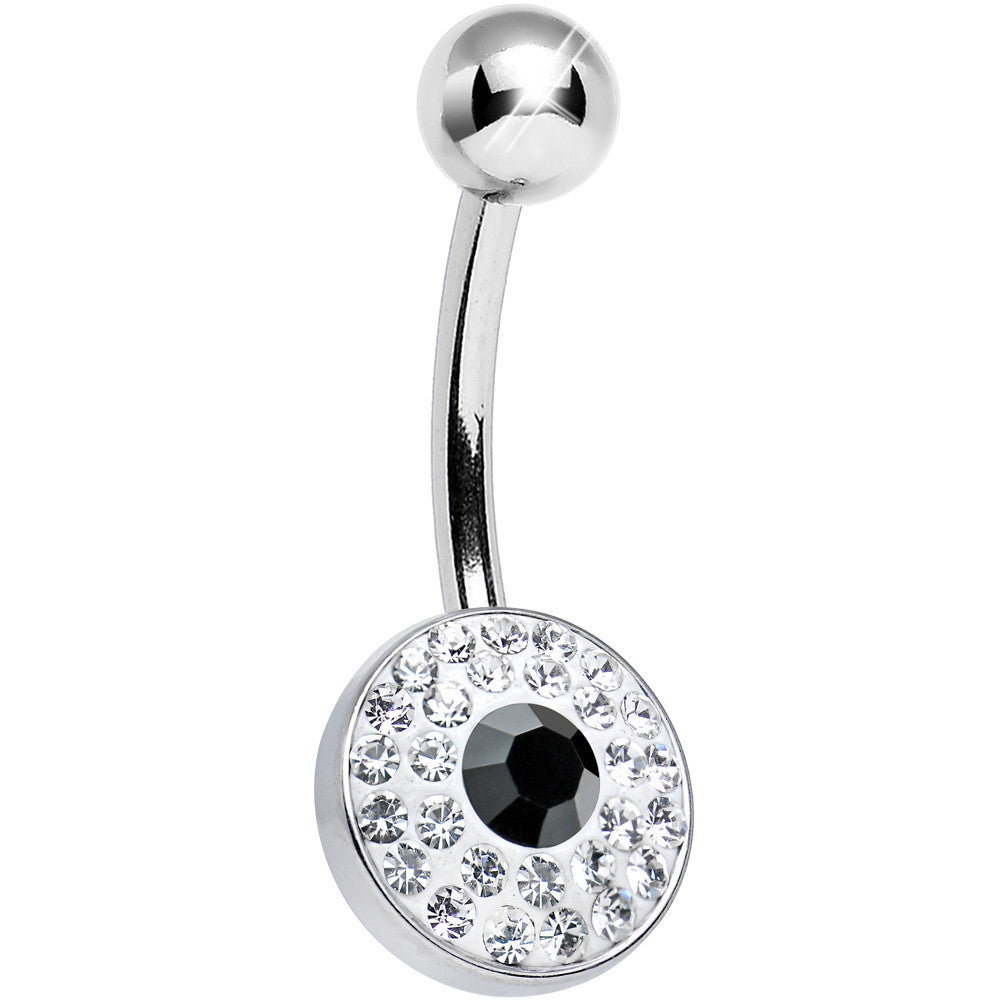 Clear Gem Medallion with Round Black Gem Core Belly Ring