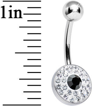 Clear Gem Medallion with Round Black Gem Core Belly Ring