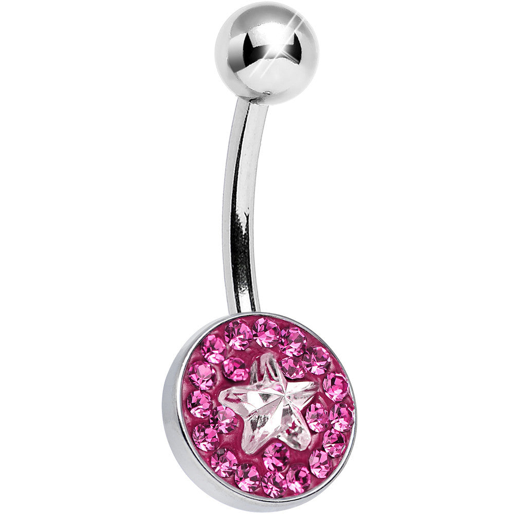 Pink Gem Medallion with Clear Gem Star Core Belly Ring