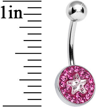 Pink Gem Medallion with Clear Gem Star Core Belly Ring