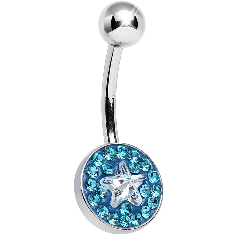 Aqua Gem Medallion with Clear Gem Star Core Belly Ring