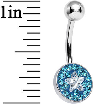 Aqua Gem Medallion with Clear Gem Star Core Belly Ring