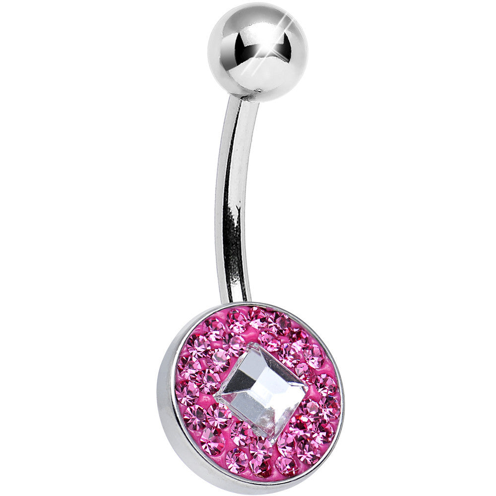 Pink Gem Medallion with Clear Gem Diamond Core Belly Ring