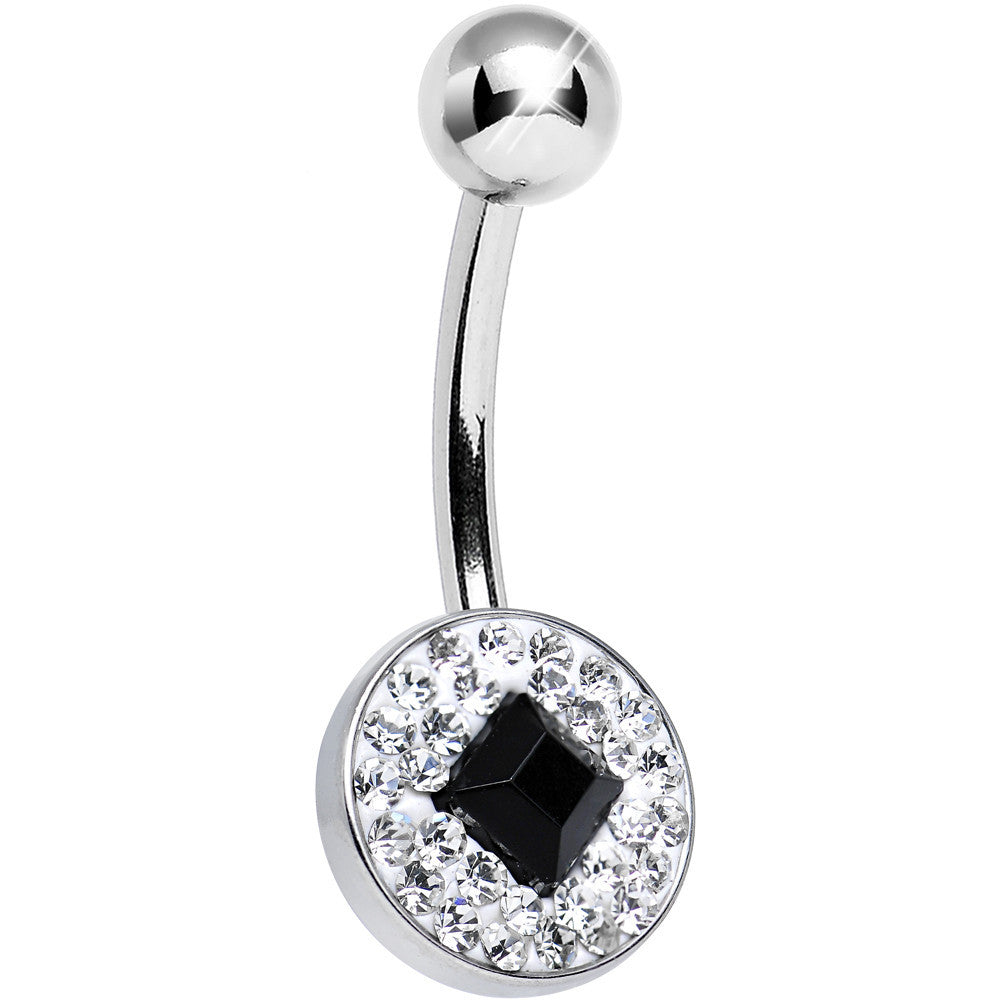 Clear Gem Medallion with Black Gem Diamond Core Belly Ring