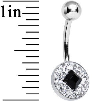 Clear Gem Medallion with Black Gem Diamond Core Belly Ring