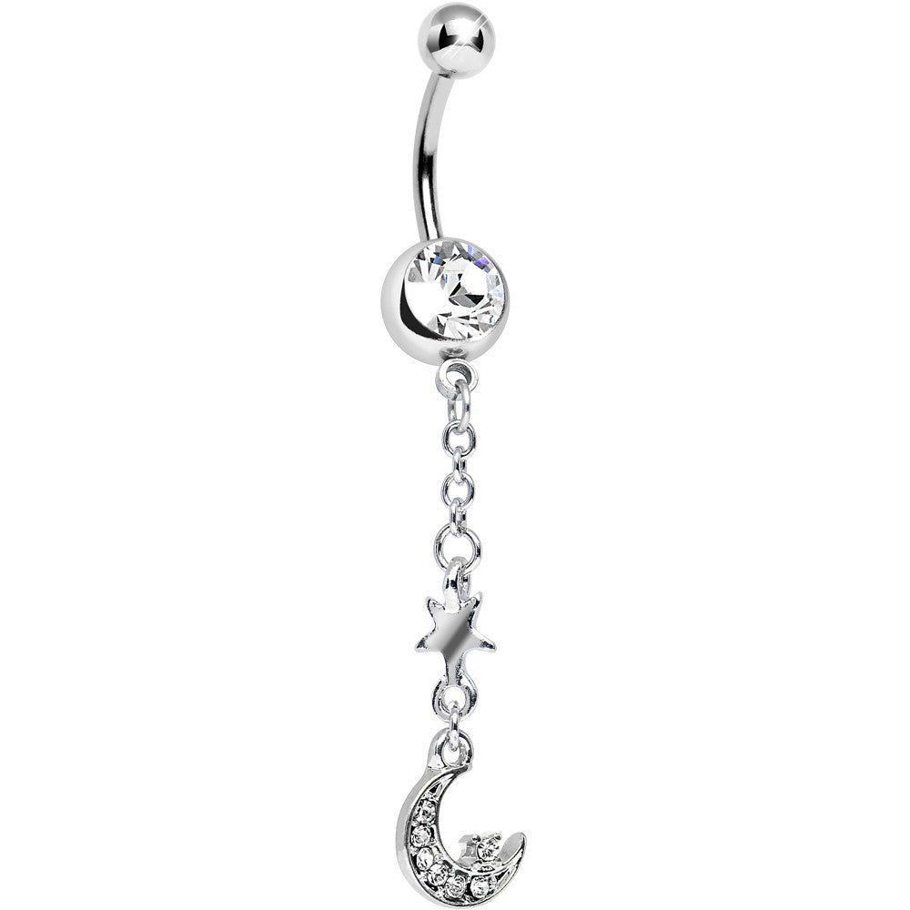 Clear Gem Magic of the Moon and Stars Dangle Belly Ring