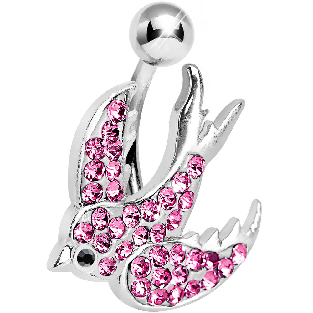 Pink Gem Paved Sparkling Songbird Belly Ring