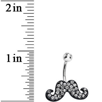 Clear Gem Studded Sparkling Dark Mustache Belly Ring