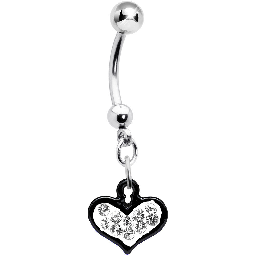 Clear Gem Black Framed Keyhole Heart Dangle Belly Ring