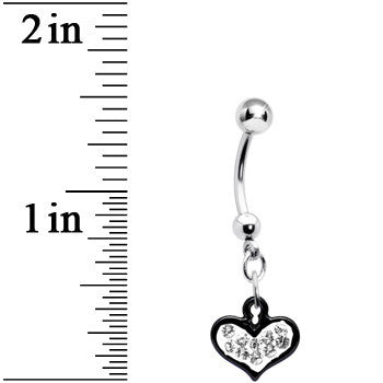 Clear Gem Black Framed Keyhole Heart Dangle Belly Ring