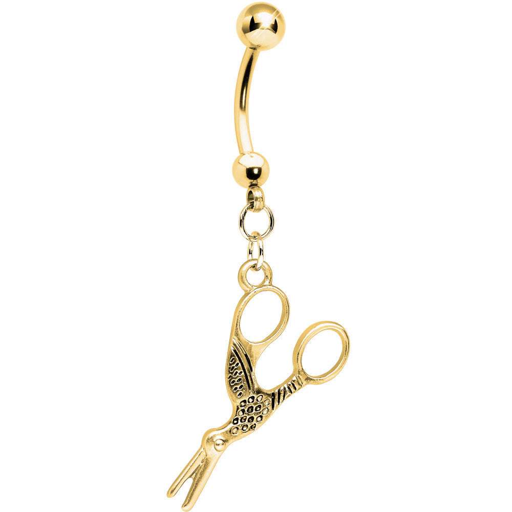 Gold Plated Optical Illusion Scissor Dangle Belly Ring