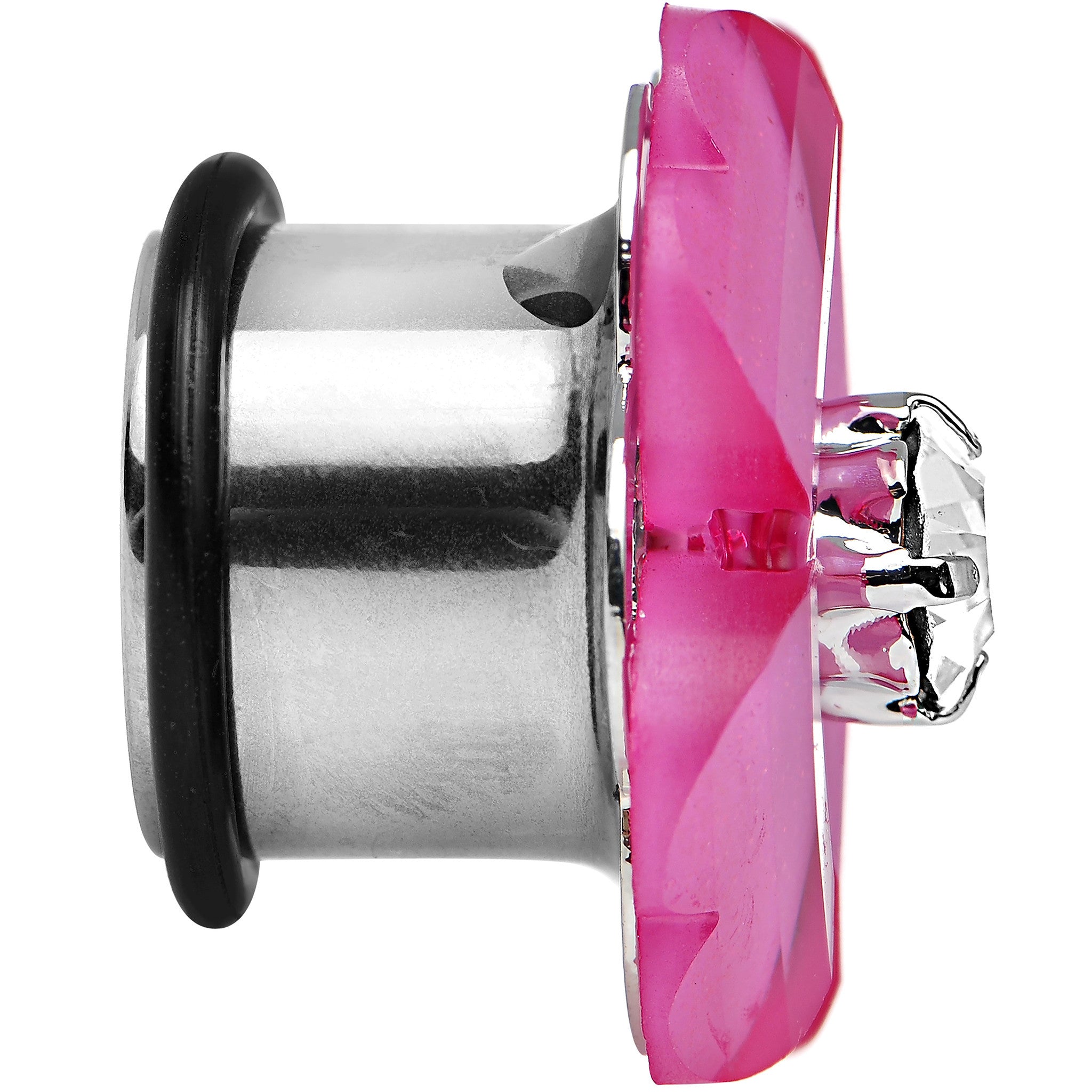 9/16 Clear Gem Pink Acrylic Spring Flower Single Flare Steel Plug