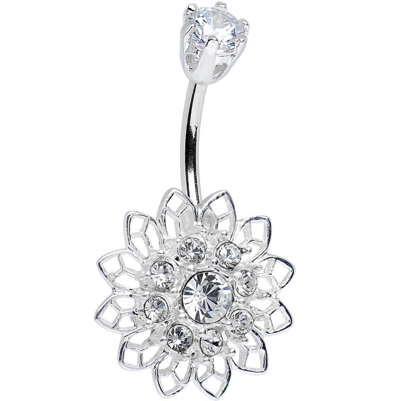 925 Sterling Silver Clear CZ Anahata Chakra Flower Belly Ring