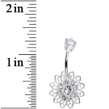 925 Sterling Silver Clear CZ Anahata Chakra Flower Belly Ring