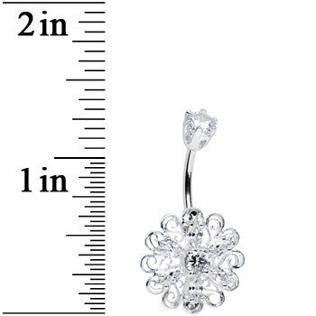 925 Sterling Silver Clear CZ Kaleidoscope Flower Belly Ring