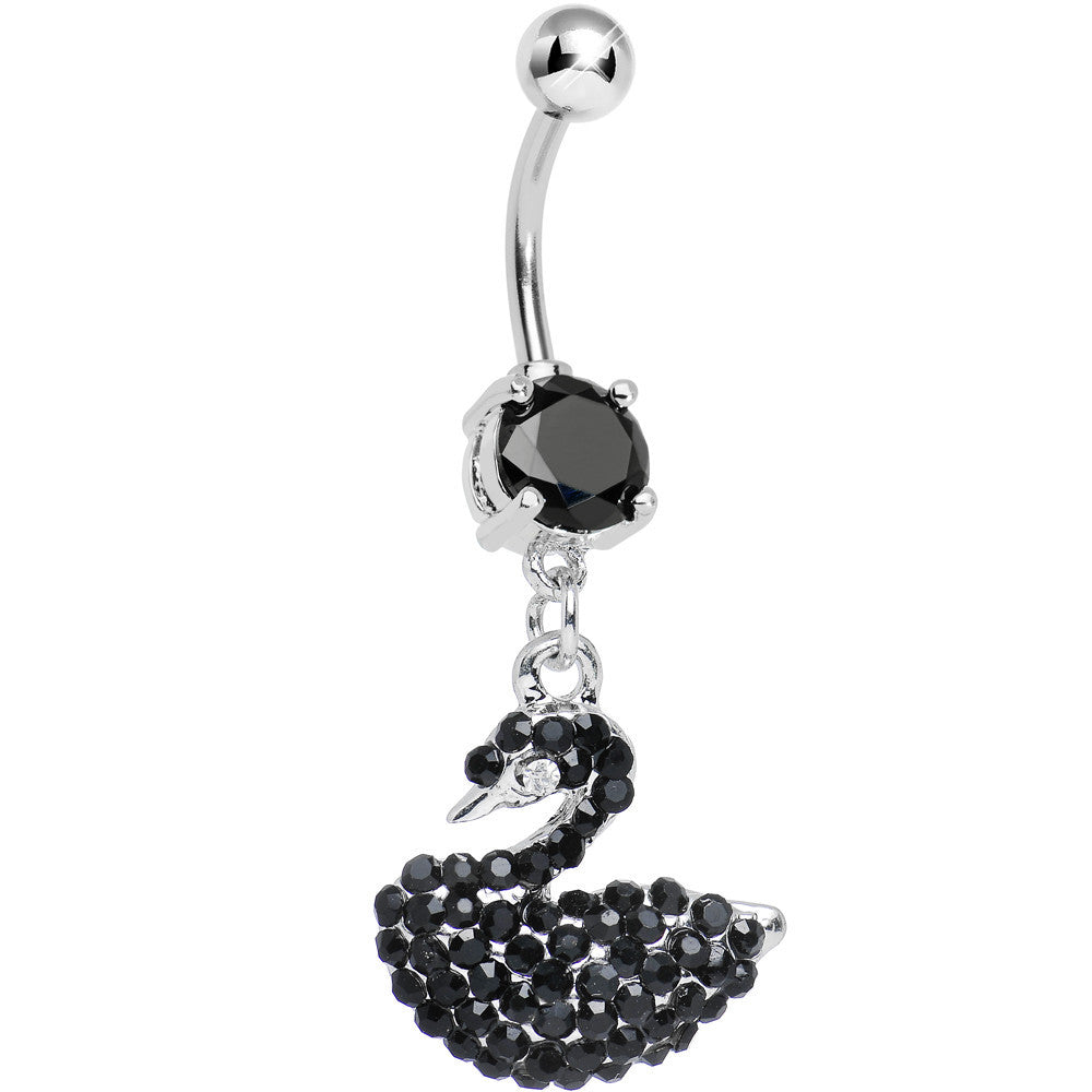 Black Gem Jeweled Swan Dangle Belly Ring