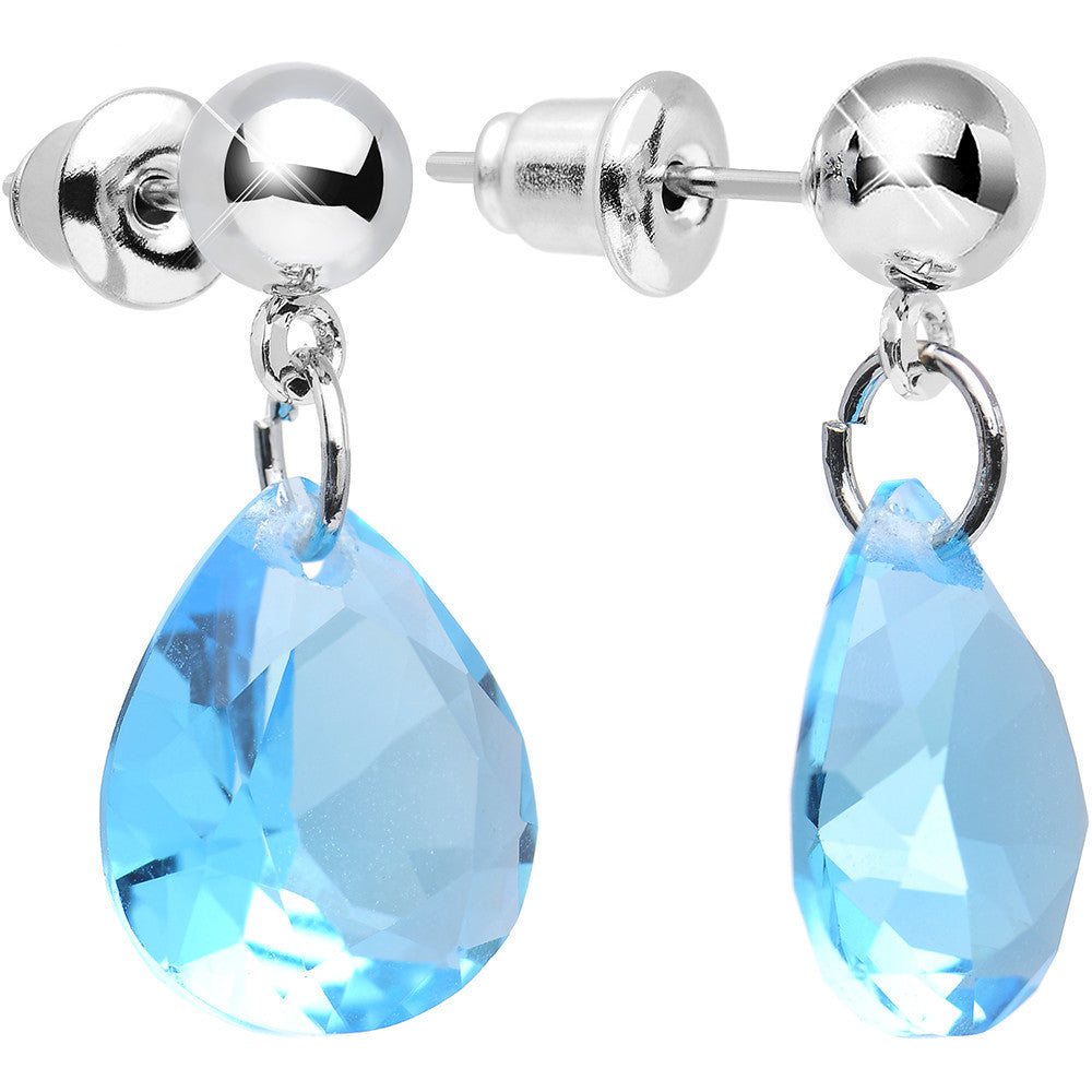 Aqua Cubic Zirconia Warm Springtime Raindrop Dangle Post Earrings