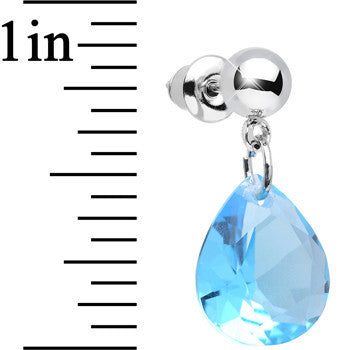 Aqua Cubic Zirconia Warm Springtime Raindrop Dangle Post Earrings