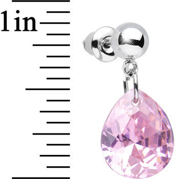 Pink Cubic Zirconia Warm Springtime Raindrop Dangle Post Earrings