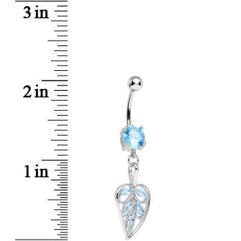 Aqua Cubic Zirconia Bright Botanical Leaf Dangle Belly Ring