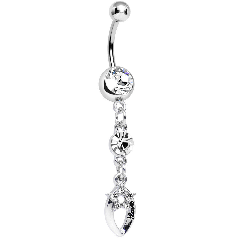 Clear Crystal Almond Frame Star of Love Dangle Belly Ring