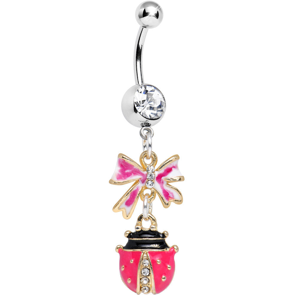 Clear Gem Gift of a Pink Ladybug Dangle Belly Ring