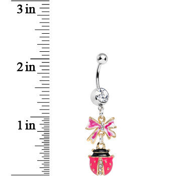 Clear Gem Gift of a Pink Ladybug Dangle Belly Ring