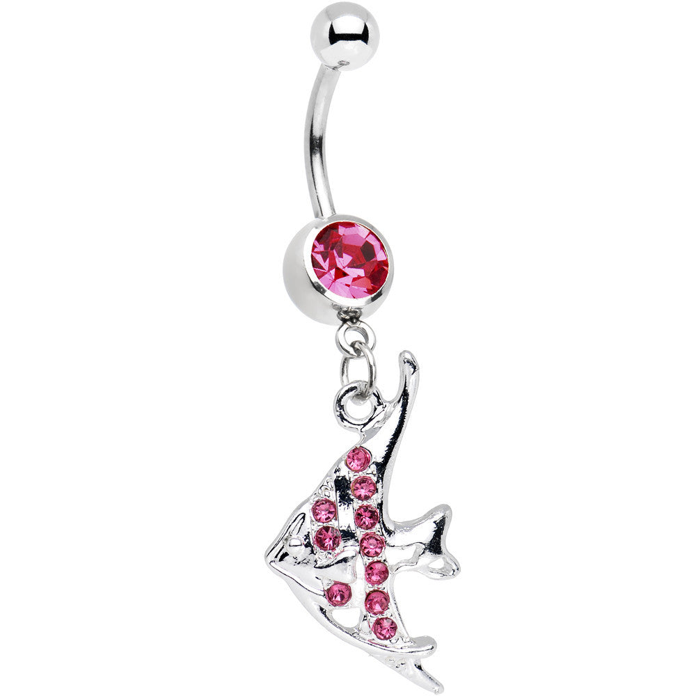 Pink Gem Coral Reef Tropical Fish Dangle Belly Ring