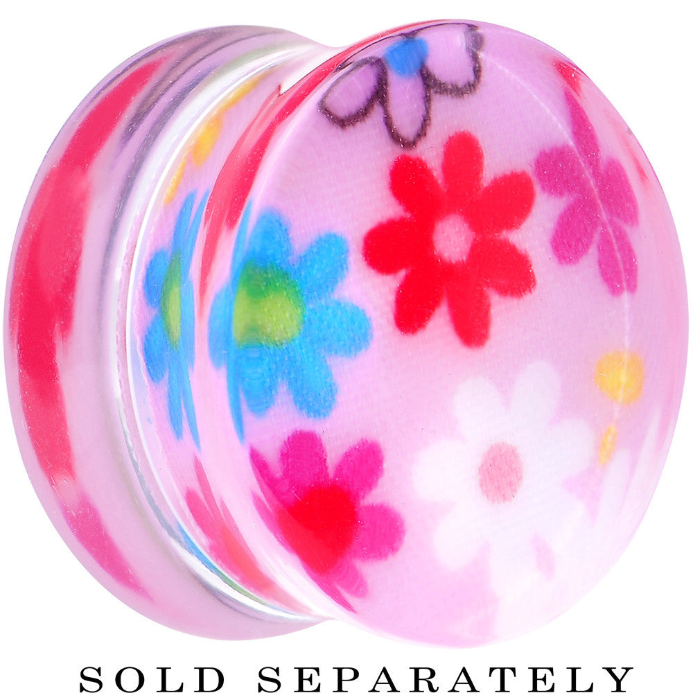 20mm Acrylic Pink Multicolored Flower Power Saddle Plug