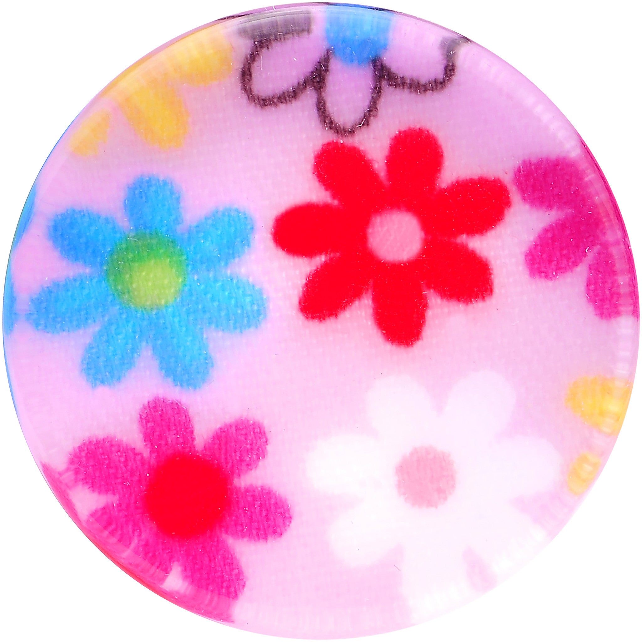 20mm Acrylic Pink Multicolored Flower Power Saddle Plug