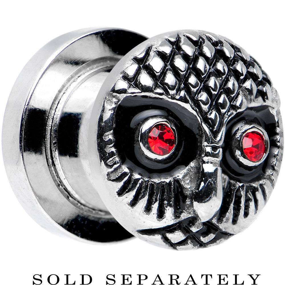 0 Gauge Red Gem Eyes Stainless Steel Thoughtful Owl Screw Fit Plug