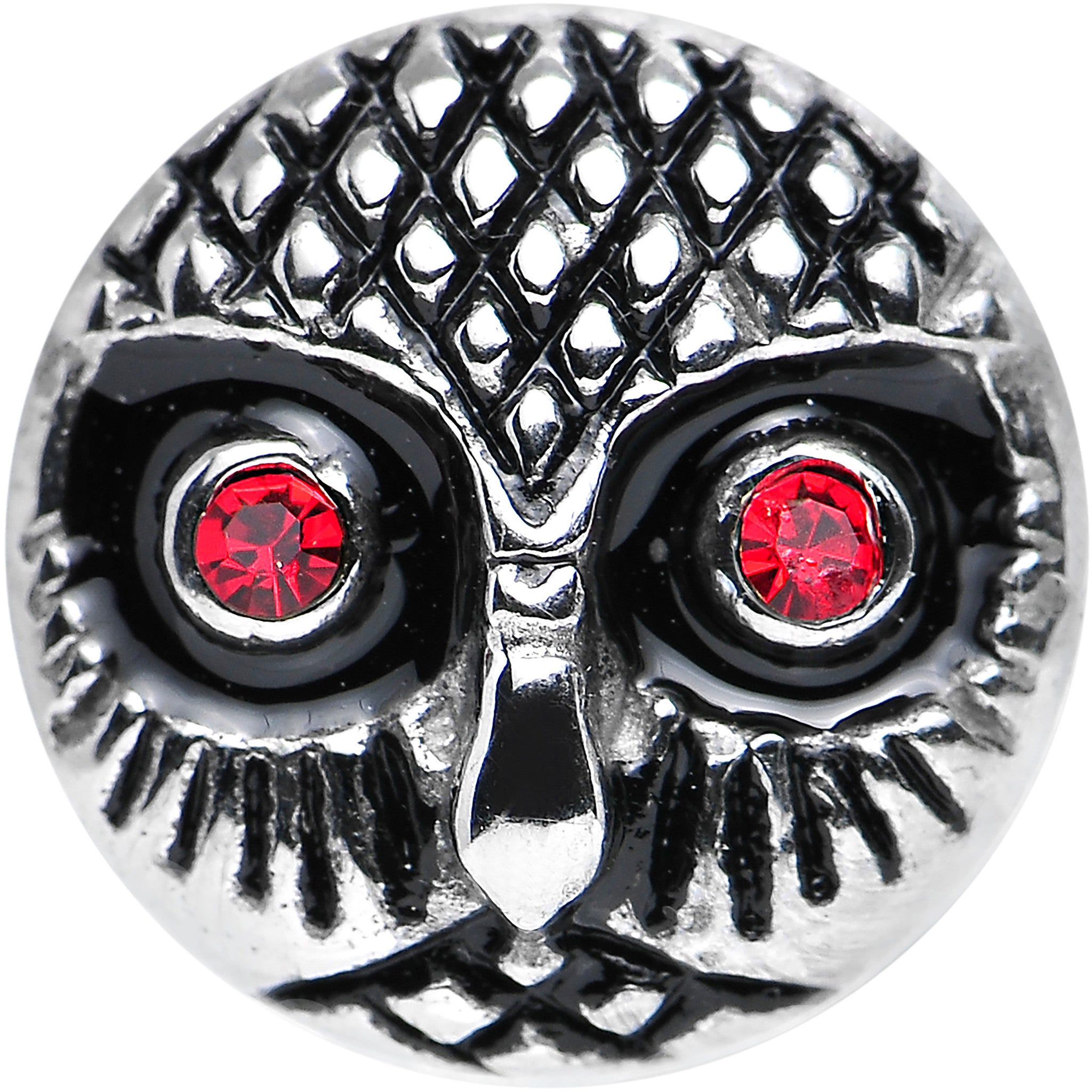 0 Gauge Red Gem Eyes Stainless Steel Thoughtful Owl Screw Fit Plug