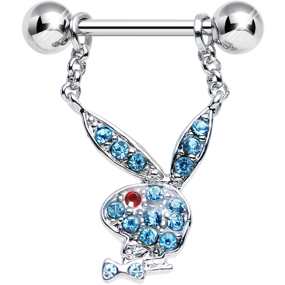 Licensed Aqua Gem and Red Gem Eye Playboy Bunny Dangle Nipple Ring