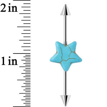 14 Gauge Faux Turquoise Impaled Star Spike Industrial Barbell 38mm