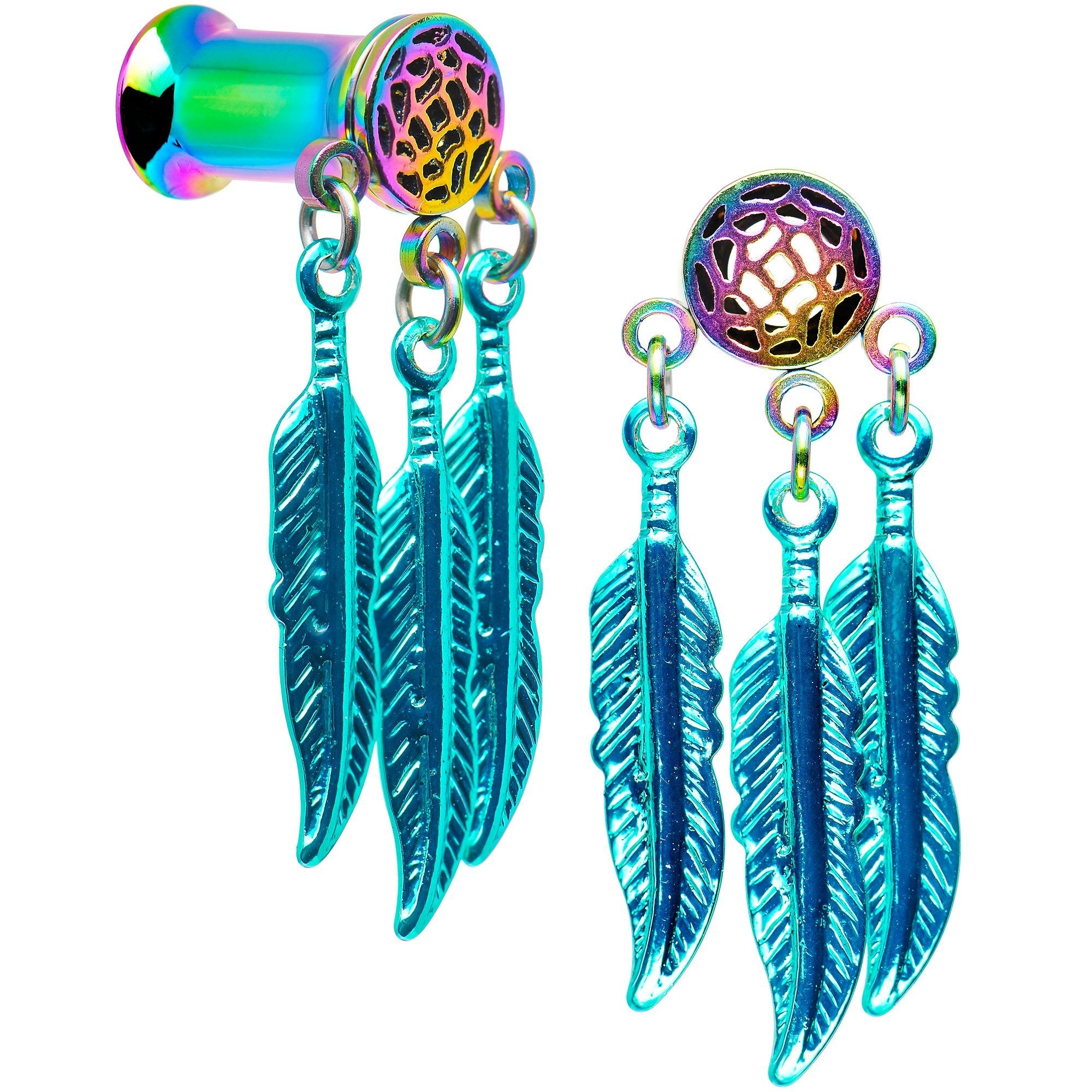 Rainbow Titanium Dreamcatcher Dangle Tunnel Set Sizes 5mm to 12mm