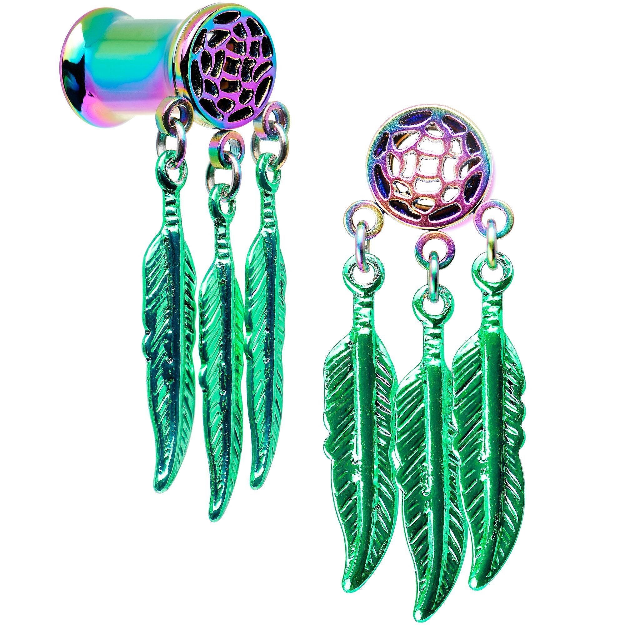 Rainbow Titanium Dreamcatcher Dangle Tunnel Set Sizes 5mm to 12mm