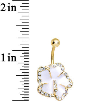 Clear Crystal Gold Plated White Impatient Flower Belly Ring