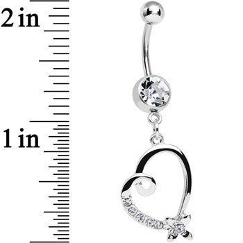 Clear Crystal Flower and Twisting Heart Dangle Belly Ring