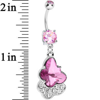 Pink Cubic Zirconia Double Layered Butterfly Dangle Belly Ring