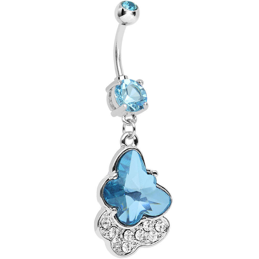 Aqua Cubic Zirconia Double Layered Butterfly Dangle Belly Ring