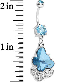 Aqua Cubic Zirconia Double Layered Butterfly Dangle Belly Ring