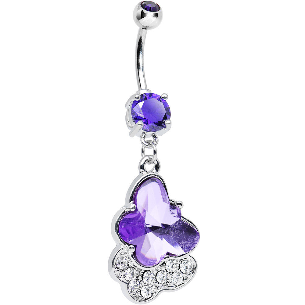 Tanzanite Cubic Zirconia Double Layered Butterfly Dangle Belly Ring