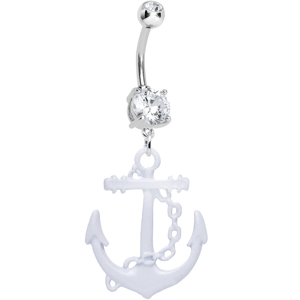 Clear Gem Sailor Bride White Anchor Dangle Belly Ring