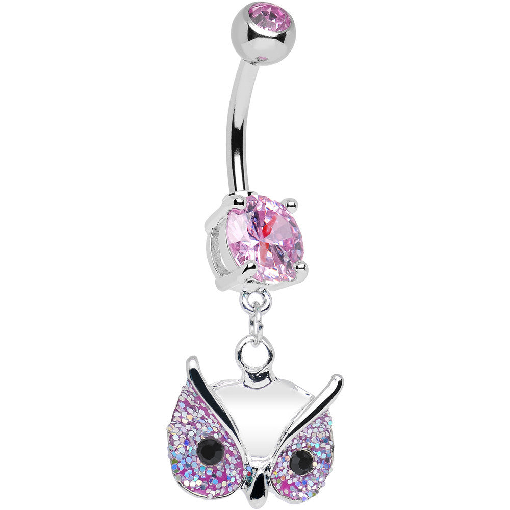 Pink Gem Glitter Mask Owl Head Dangle Belly Ring