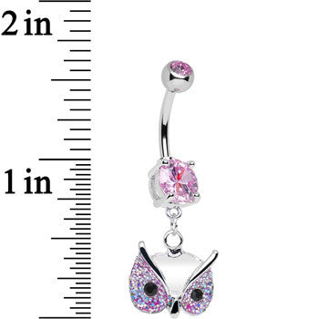 Pink Gem Glitter Mask Owl Head Dangle Belly Ring