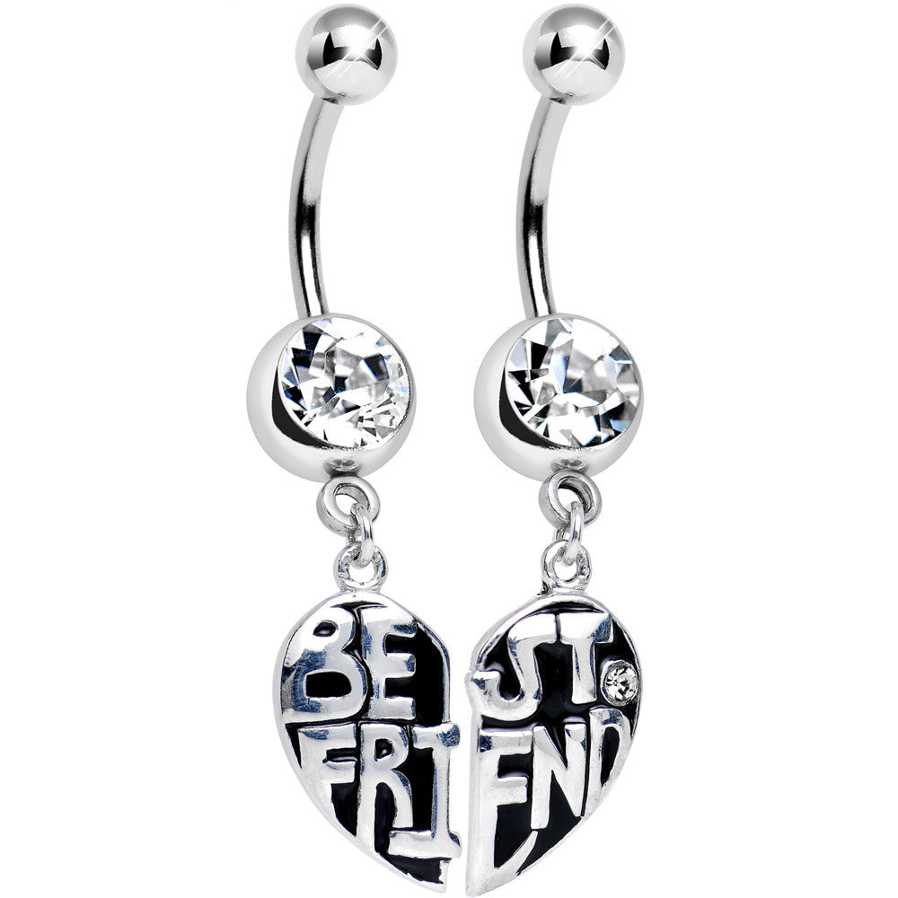 Clear Gem Best Friend in Harmony Heart Dangle Belly Ring Set