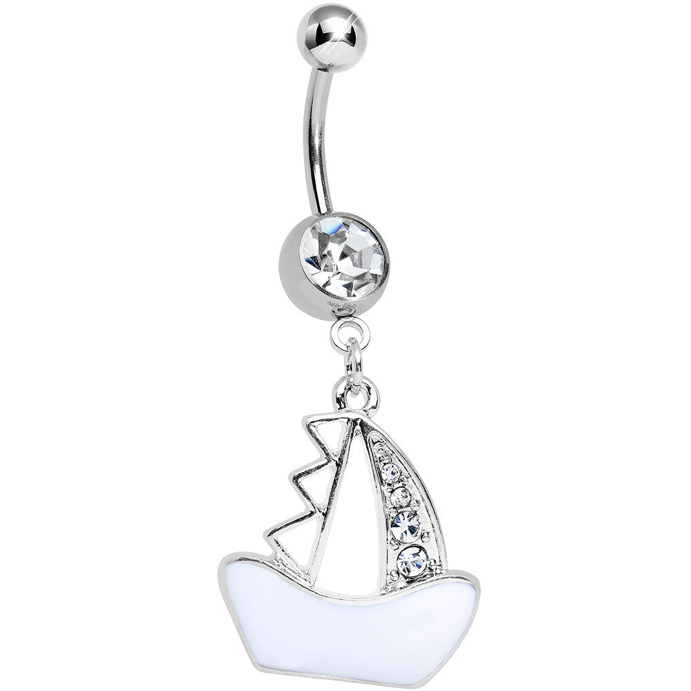 Clear Gem Mediterranean Sailboat Dangle Belly Ring